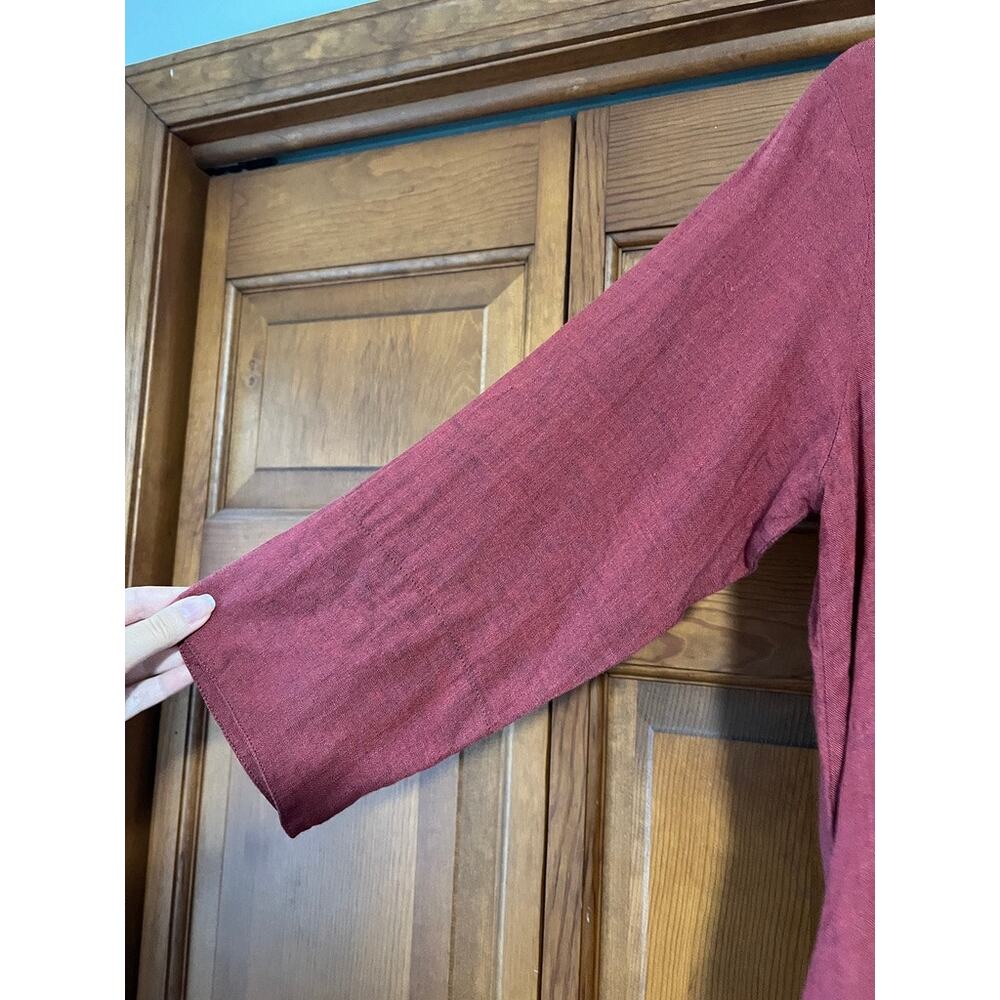 FLAX Women's 100% Linen Button Front Tunic Blouse Burgundy Lagenlook SZ S - Picture 5 of 12